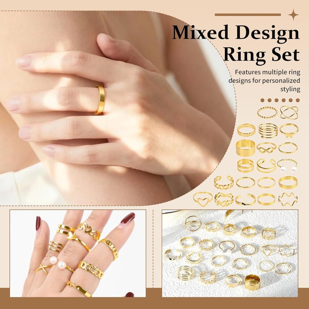 86 Pcs Gold Jewelry Set for Women, Alloy Plated Fashion Set with 17 Necklace, 15 - Picture 5 of 6